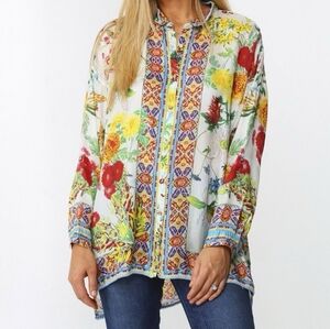 Johnny Was Multicolor Jaffa Silk Button Down Blouse - Size XL*